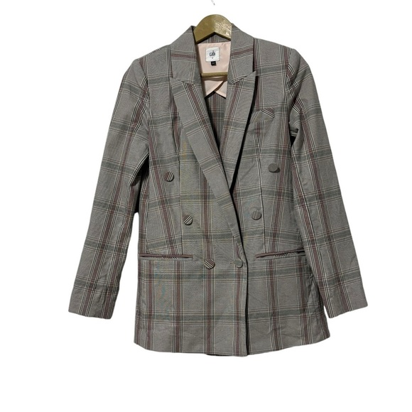 Cabi Gray Pink Plaid Boxy Oversized Blazer Size 0 Academia Business Fall City - Picture 2 of 7